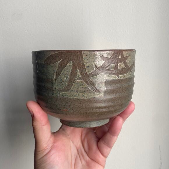 Mid Century Modern Pottery Bowl Artist Signed Palmer 1950 Matte Brown Speckled - Picture 9 of 9